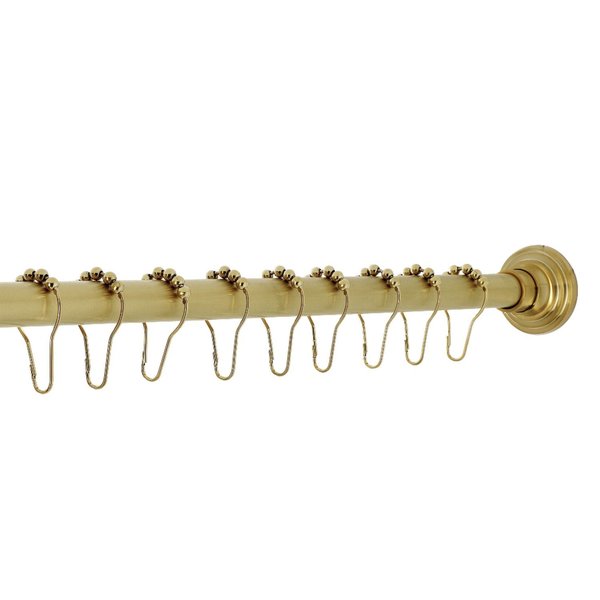 Kingston Brass SRK607 72-Inch Adjustable Shower Curtain Rod with Rings, Brushed Brass SRK607